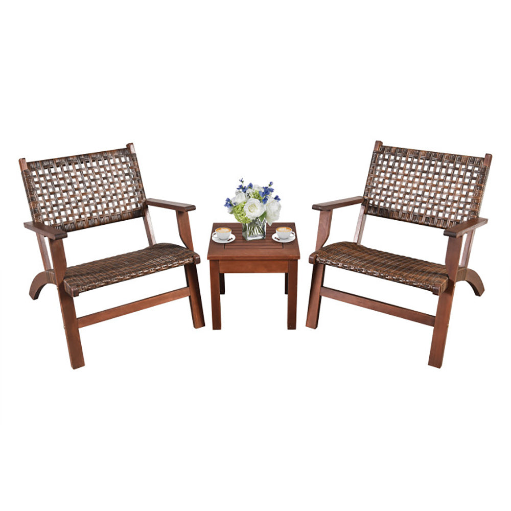 3 Pieces Outdoor Wooden Patio Rattan Furniture Set - URBAN METRO