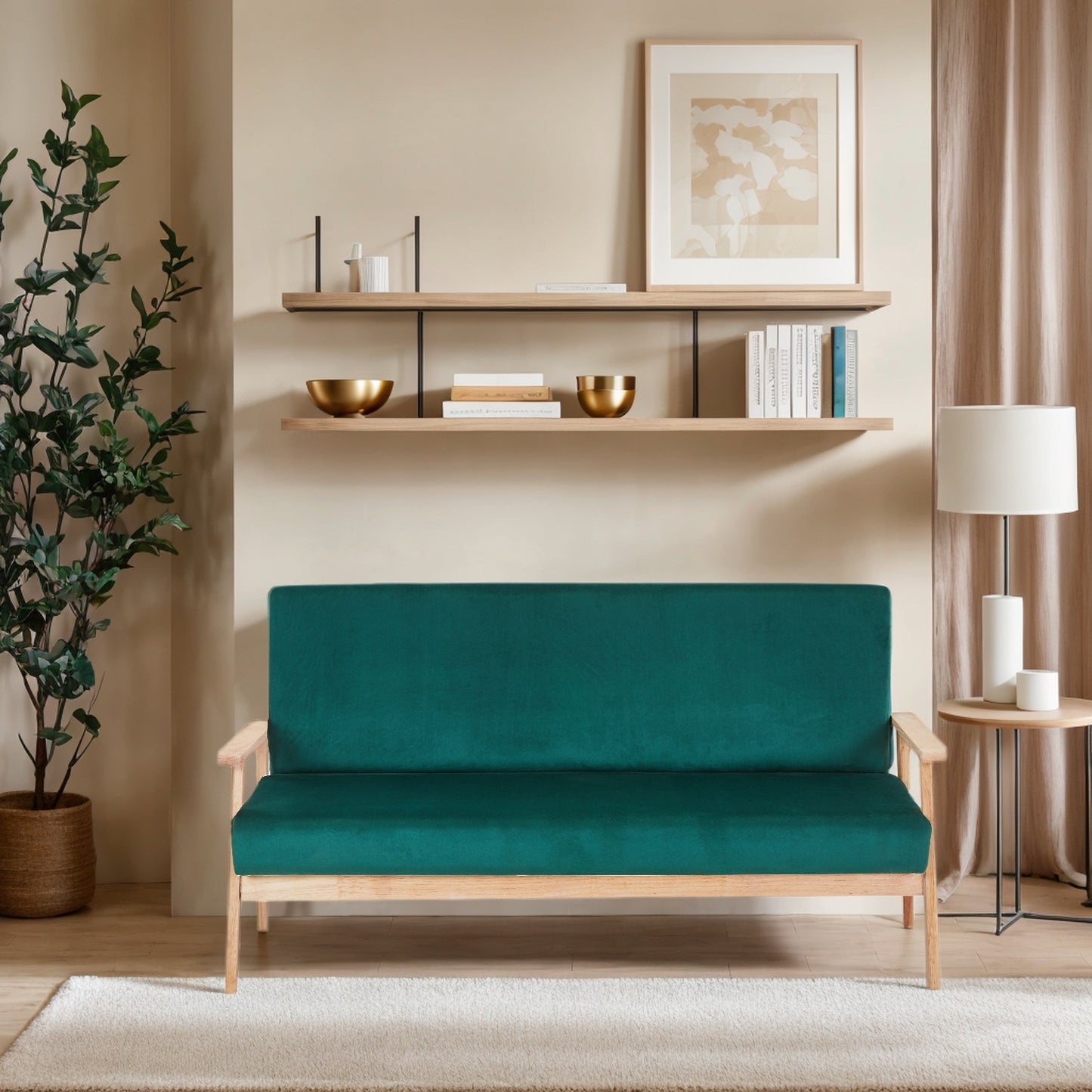 Modern Velvet Loveseat Sofa With Wooden Arms Office Couch 2-3 Seat - URBAN METRO