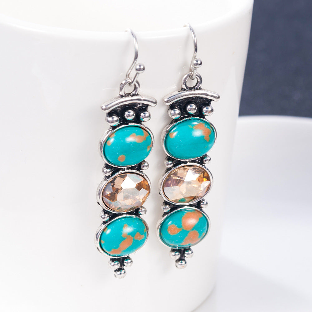 Fashion Creative Plated S925 Vintage Thai Silver Turquoise Earrings - URBAN METRO
