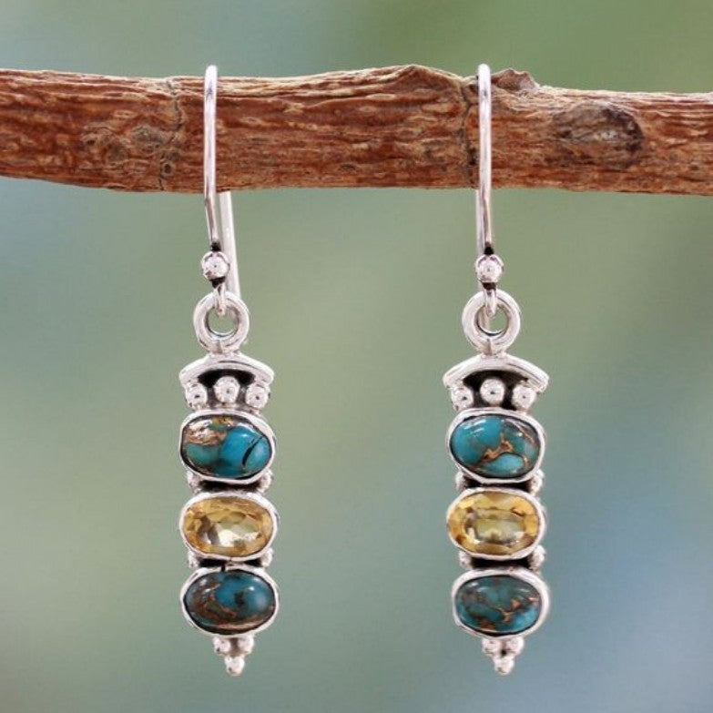 Fashion Creative Plated S925 Vintage Thai Silver Turquoise Earrings - URBAN METRO