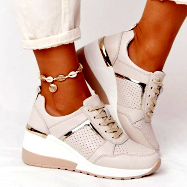 Sneakers Platform Wedge Heel Casual Shoes Lace-up Mesh Sneakers - URBAN METRO