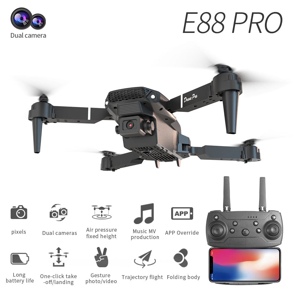 E88 Dual Camera Drone, WiFi FPV Double Folding RC Quadcopter Altitude Hold, Remote Control Toy For Beginners, Ideal Men's Gift For Outdoor Fun, Great For Christmas, Halloween, And Thanksgiving - URBAN METRO