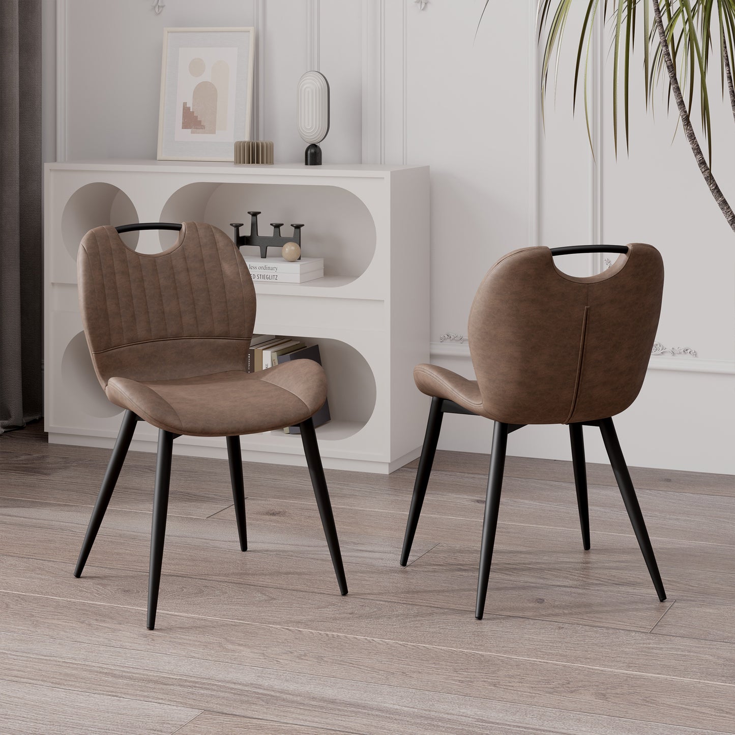 The modern dining chairs are covered by water-resistant quality leather, Armless Design ,Long-lasting Materials - URBAN METRO