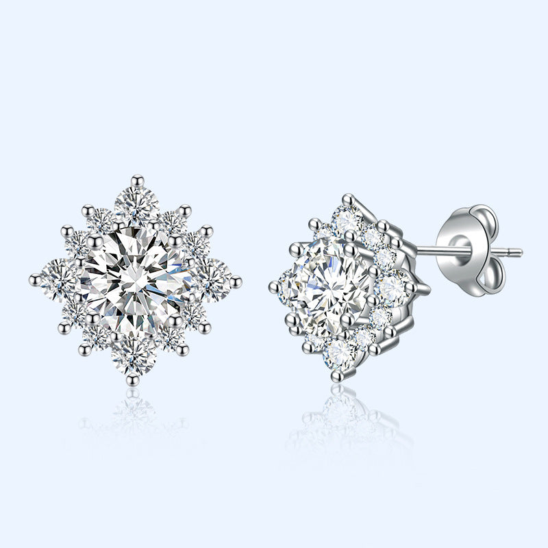 Sterling Silver Needle Moissanite Simple Flower Stud Earrings - URBAN METRO