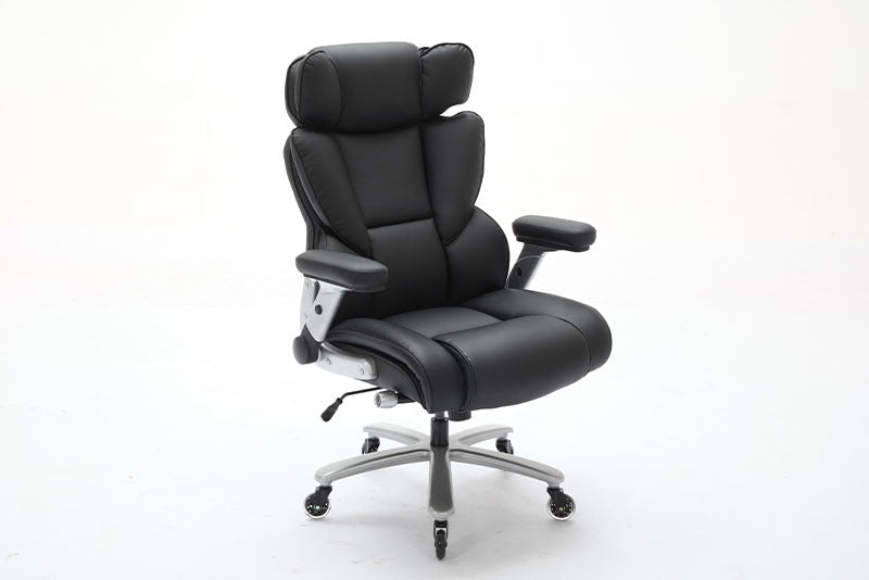 Big And Tall Office Chair 500lbs With Adjustable Lumbar Support, Executive Office Chair With Flip-up Armrest And Wider Seat, Ergonomic Leather Chair Breathable - URBAN METRO