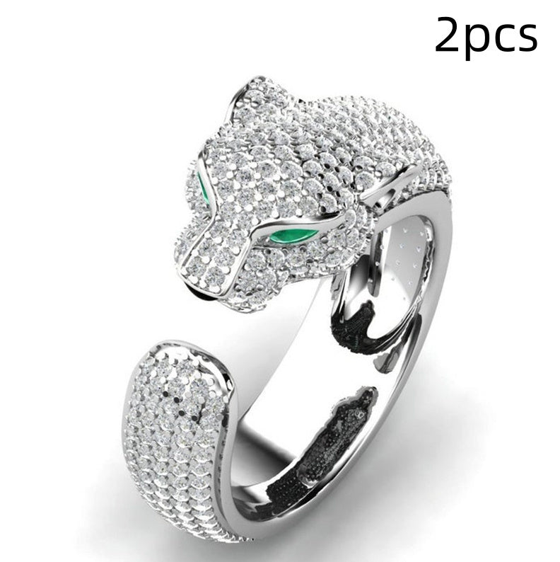 Gold And Silver Leopard Head Full Diamond Ring - URBAN METRO