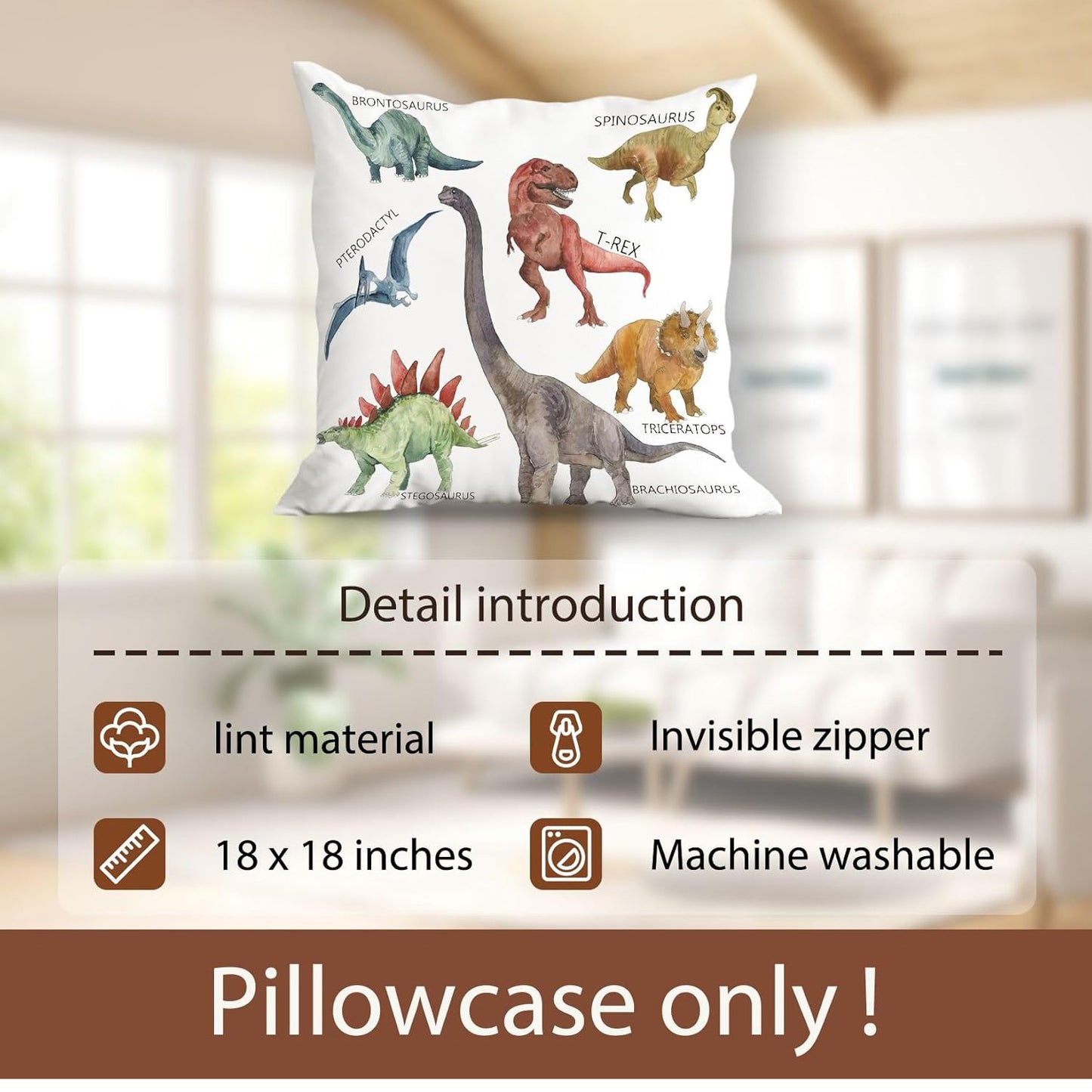 Wild Dinosaur Pillow Cover - Animal Dinosaur Pillowcase Tyrannosaurus Rex Brachiosaurus Dinosaur Pillowcase Square 18x18 Suitable For Boys' Room Home Decoration - URBAN METRO