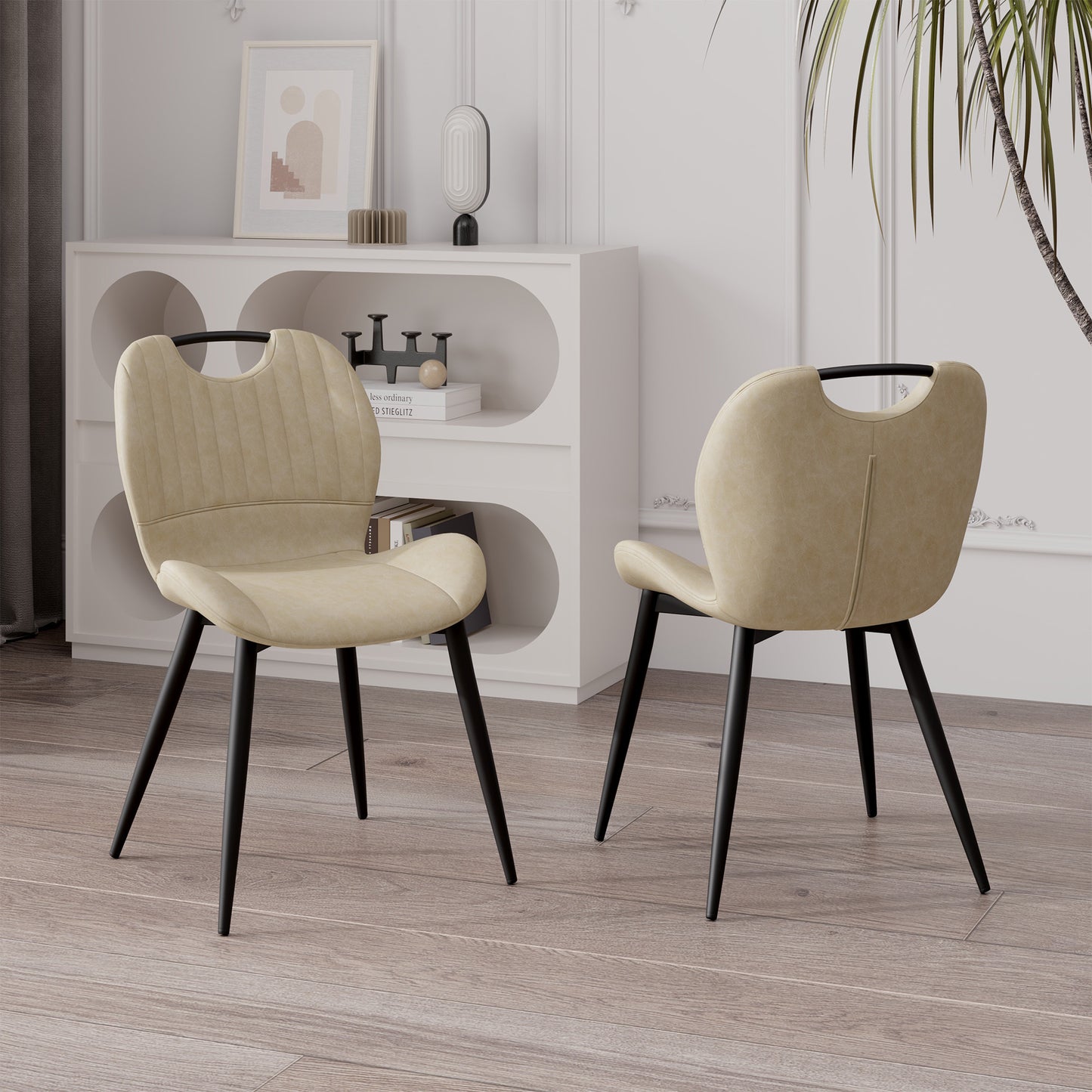 The modern dining chairs are covered by water-resistant quality leather, Armless Design ,Long-lasting Materials - URBAN METRO