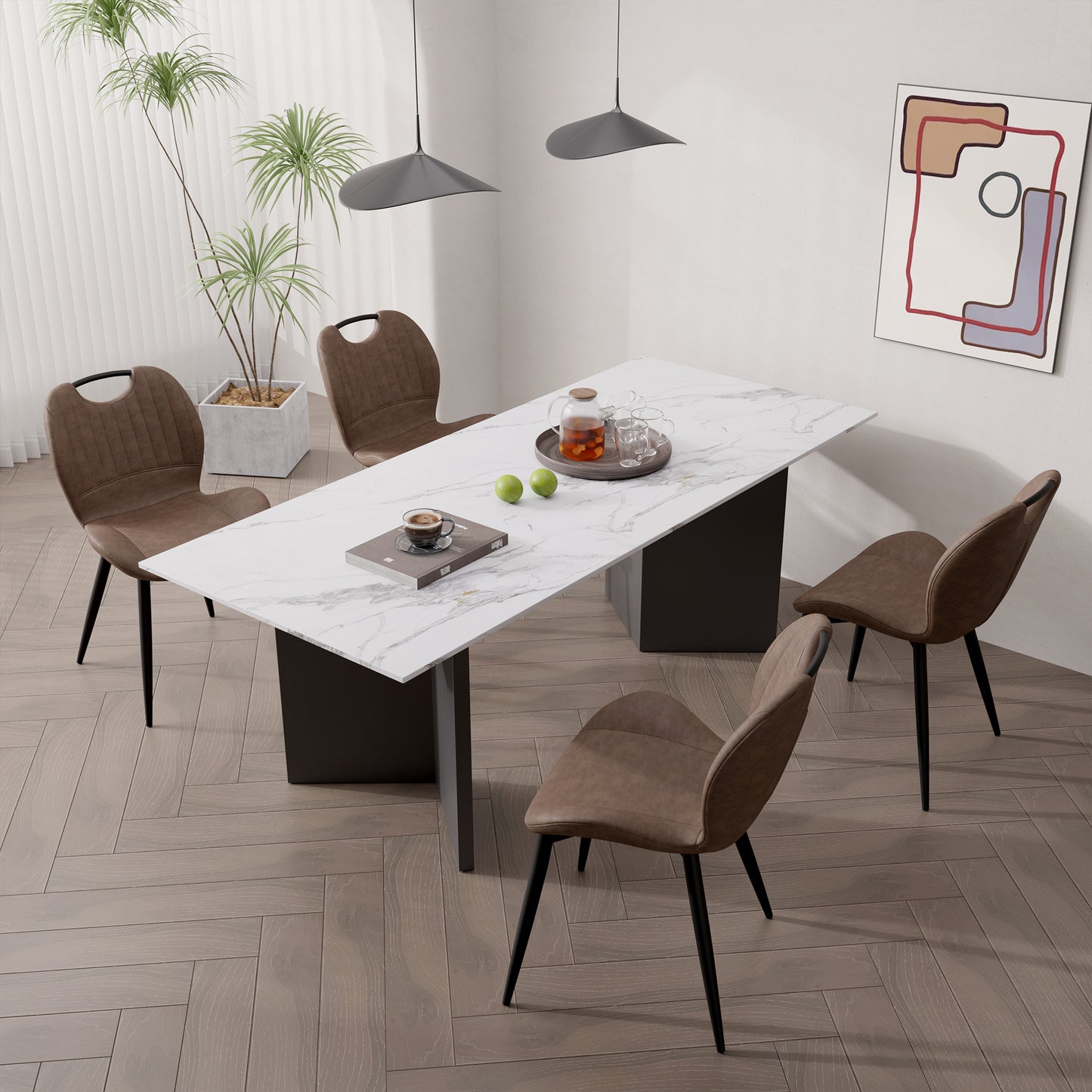 The modern dining chairs are covered by water-resistant quality leather, Armless Design ,Long-lasting Materials - URBAN METRO