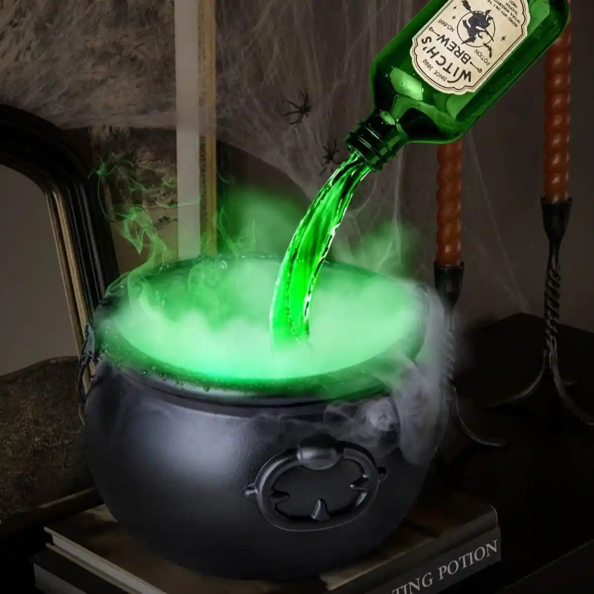 Magic potion bottle with dry ice fog effect