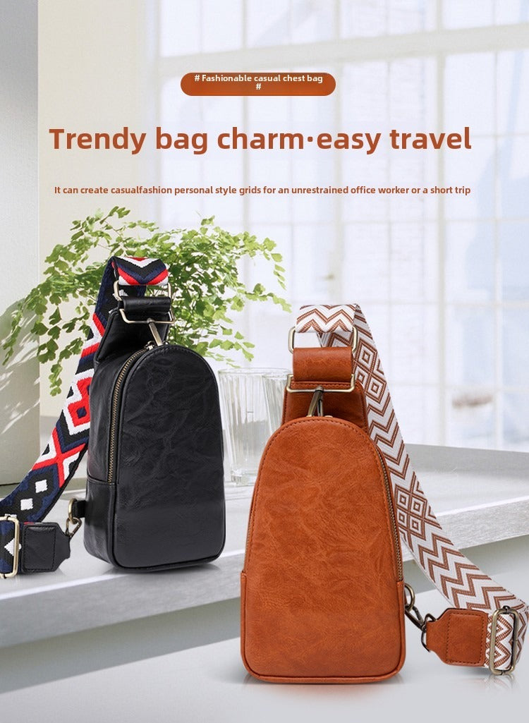 Women Chest Bag Sling Bag, Guitar Strap Small Crossbody PU Leather Satchel Daypack - URBAN METRO