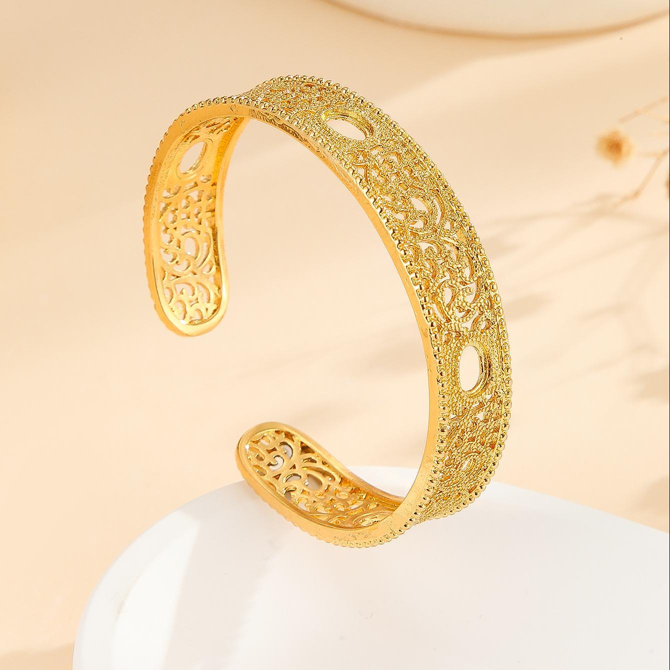 1pcs Luxury Style Gold Bracelet Hollowed Out Lace Flower Design Wedding Gold Jewelry - URBAN METRO