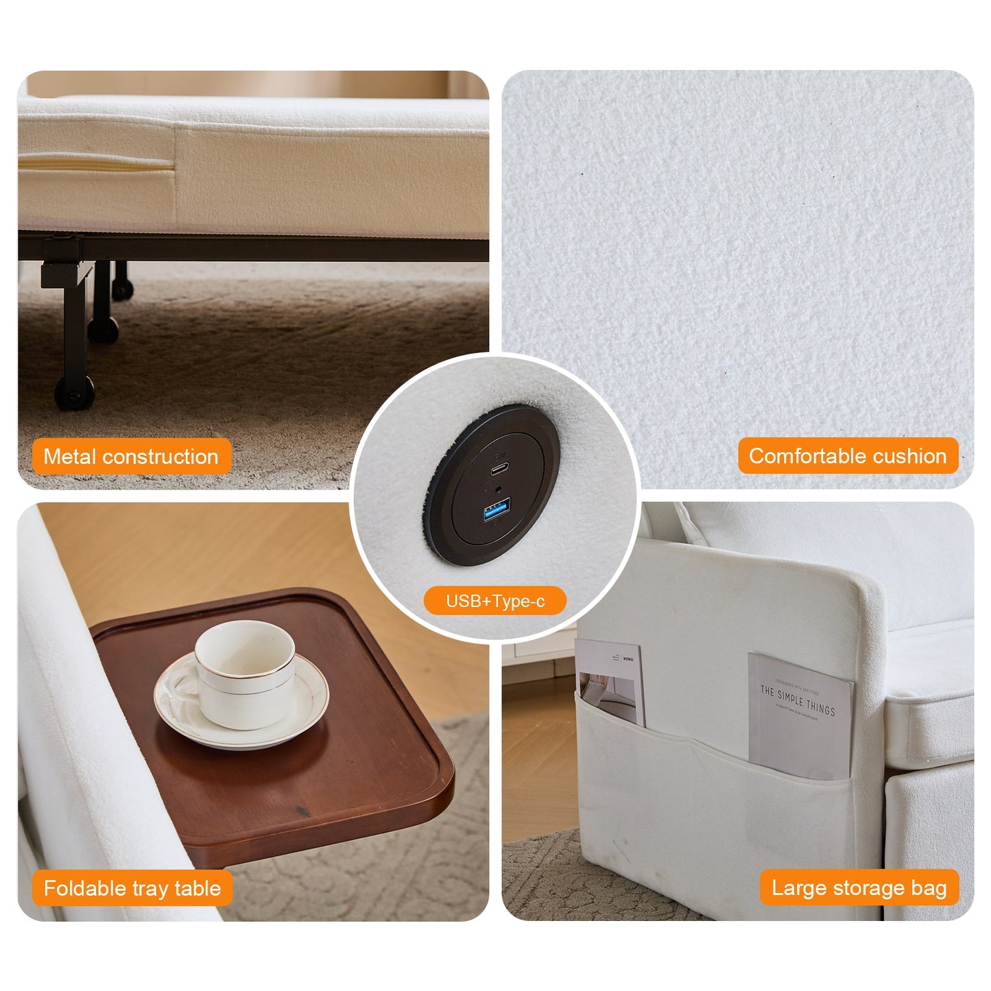 Adult Sleeper Chair Bed, 3-in-1 Convertible Sofa Chair Bed Pull-out Sofa Bed, Convenient Folding Tray Table With USB And Type-C Charging Ports Modern Loveseat For Living Room Cannot Be Sold On Temu - URBAN METRO
