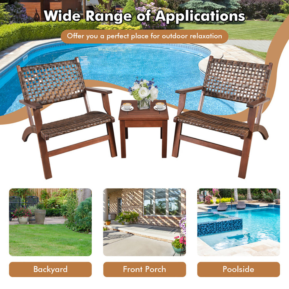 3 Pieces Outdoor Wooden Patio Rattan Furniture Set - URBAN METRO