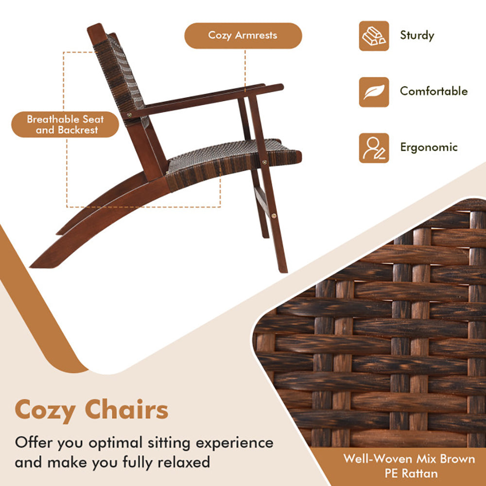3 Pieces Outdoor Wooden Patio Rattan Furniture Set - URBAN METRO