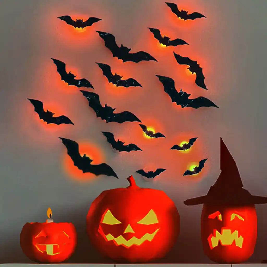 3D Halloween Bat Wall Stickers – Scary Haunted House Decor with Glowing Effect for Party & Home