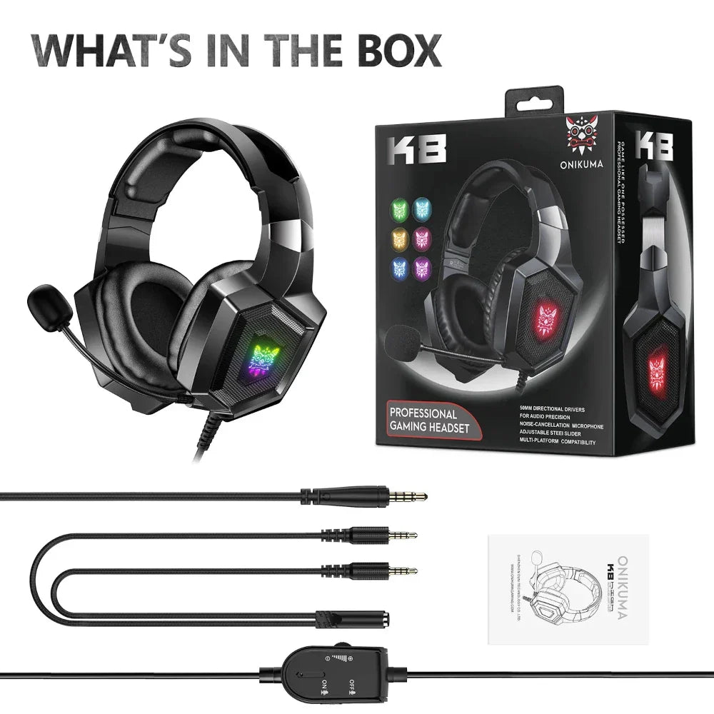 LED K8 Gaming Headphone – Stereo Sound, Noise Reduction, RGB Lights - URBAN METRO