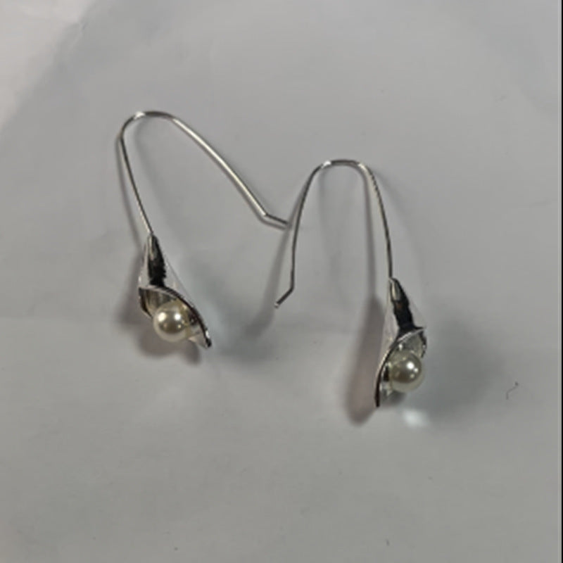 Geometric Silver Inlaid Pearl Dark Night Ear Hanging Retro - URBAN METRO