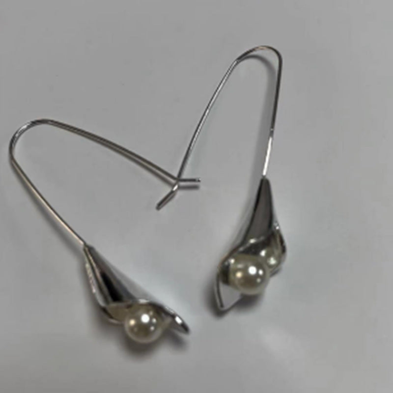 Geometric Silver Inlaid Pearl Dark Night Ear Hanging Retro - URBAN METRO