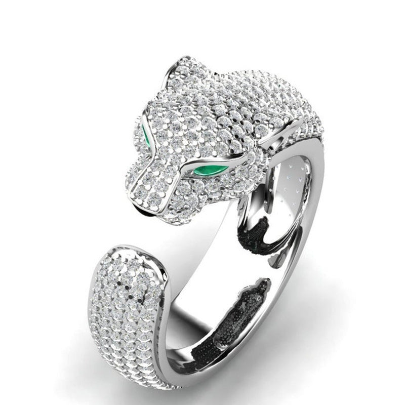 Gold And Silver Leopard Head Full Diamond Ring - URBAN METRO