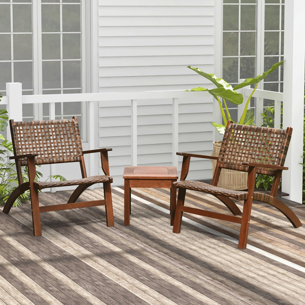 3 Pieces Outdoor Wooden Patio Rattan Furniture Set - URBAN METRO