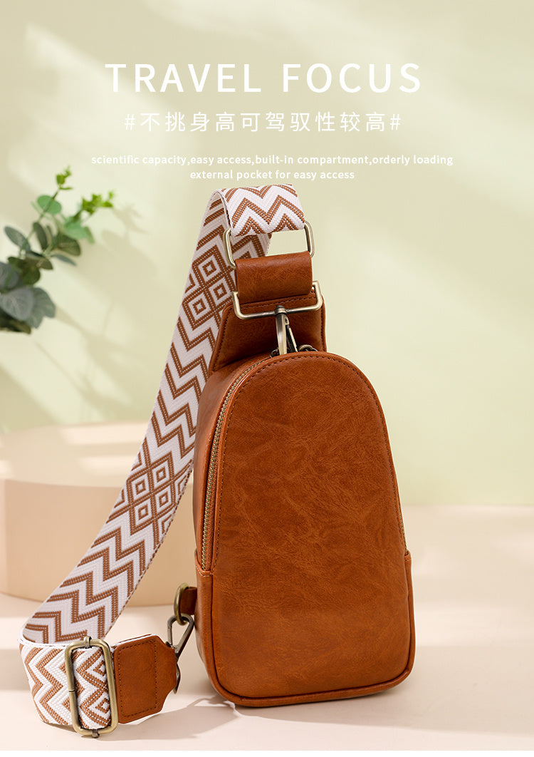 Women Chest Bag Sling Bag, Guitar Strap Small Crossbody PU Leather Satchel Daypack - URBAN METRO