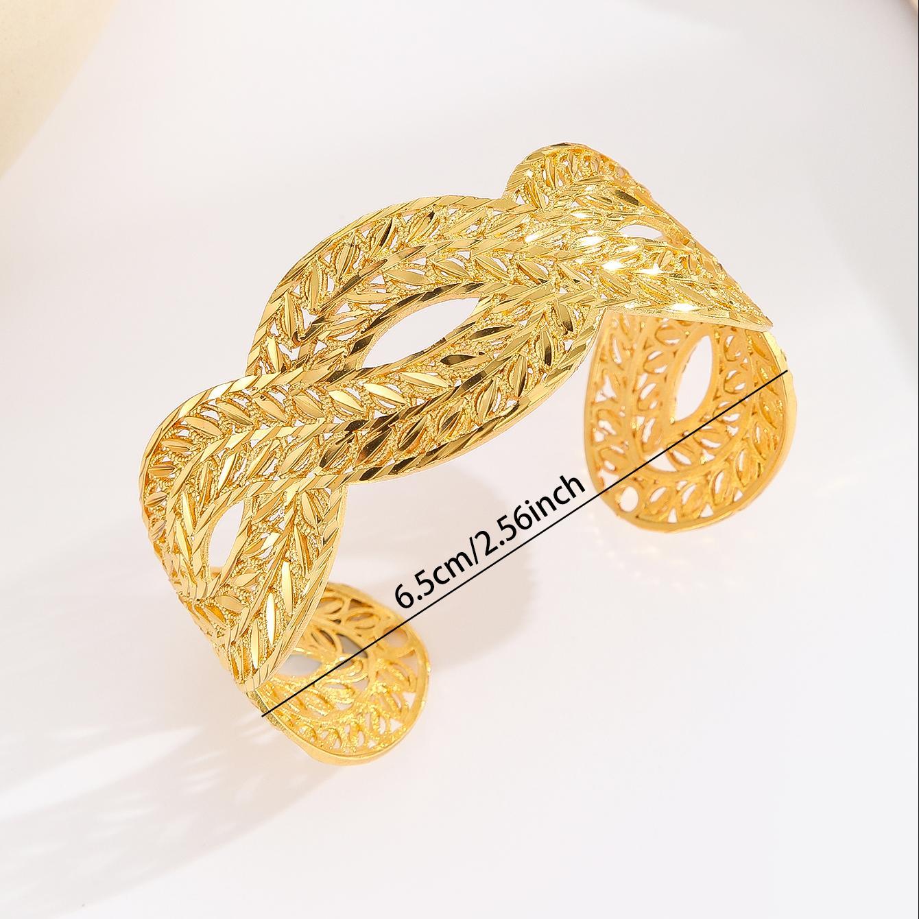 1pcs Fashion Copper Plated 18K Gold Diamond Pattern Bracelet, Fried Dough Twists Rope Open Bracelet - URBAN METRO