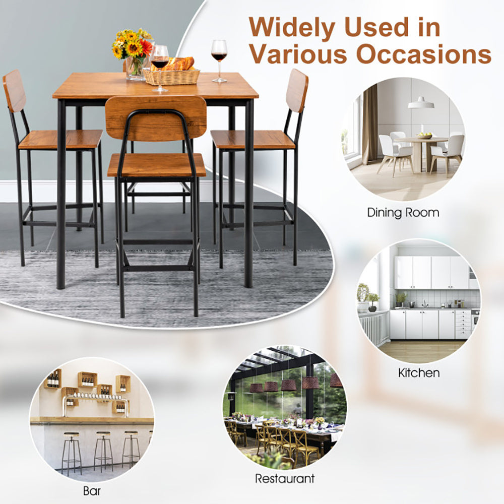 5 Pieces Industrial Dining Table Set With Counter Height Table And 4 Bar Stools - URBAN METRO