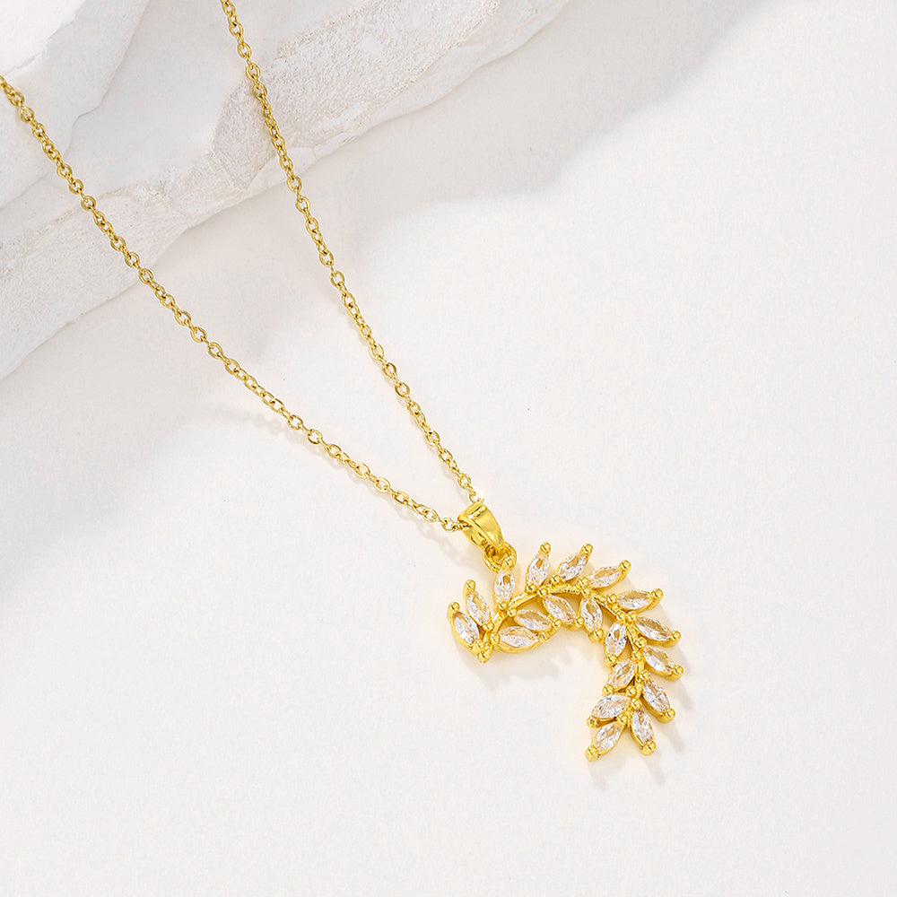 1pcsFashionable Sparkling Zircon Leaf Pendant Necklace, Imitation Diamond Wheat Ear Leaf Collarbone Chain, Suitable For Women's Daily Holiday Wear, Engagement Jewelry - URBAN METRO