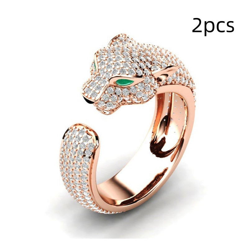 Gold And Silver Leopard Head Full Diamond Ring - URBAN METRO