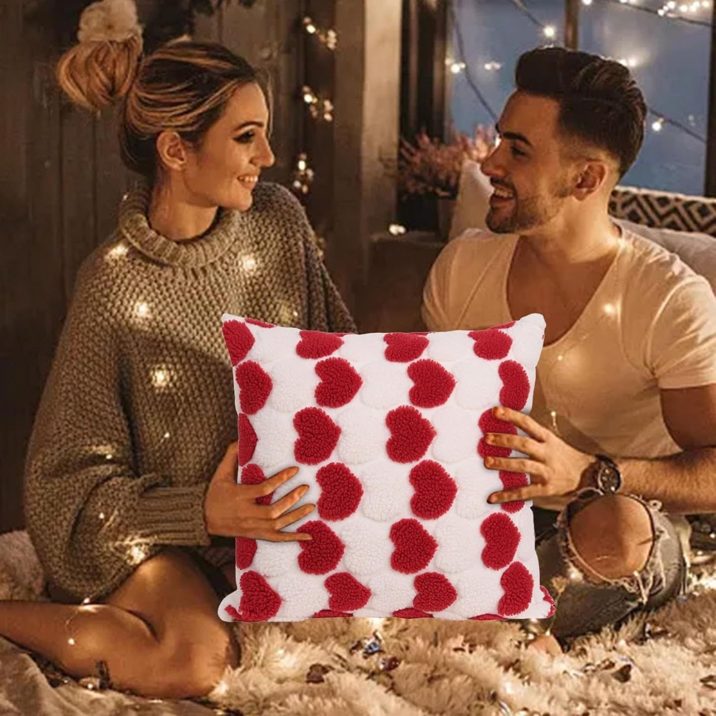 Heart Cute Decorative Valentines Throw Pillow Covers 18x18 Inch, Soft Square Cushion Case,Home Decor For Living Room Couch Bed Sofa, Set Of 2 Pack - URBAN METRO