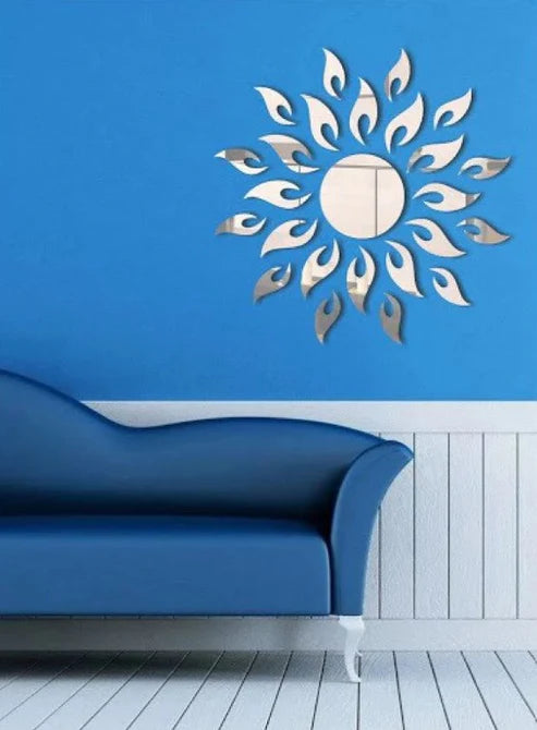 Sun Flame 3D Acrylic Mirror Wall Decoration – Stylish Home & Office