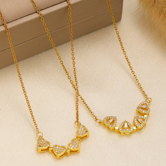 1pcs Fashionable Zircon Heart-shaped Necklace With A Magnetic Folding Four Leaf Heart-shaped Connection, Suitable For Women's Daily Wear And Jewelry Pairing For Dinner Parties - URBAN METRO