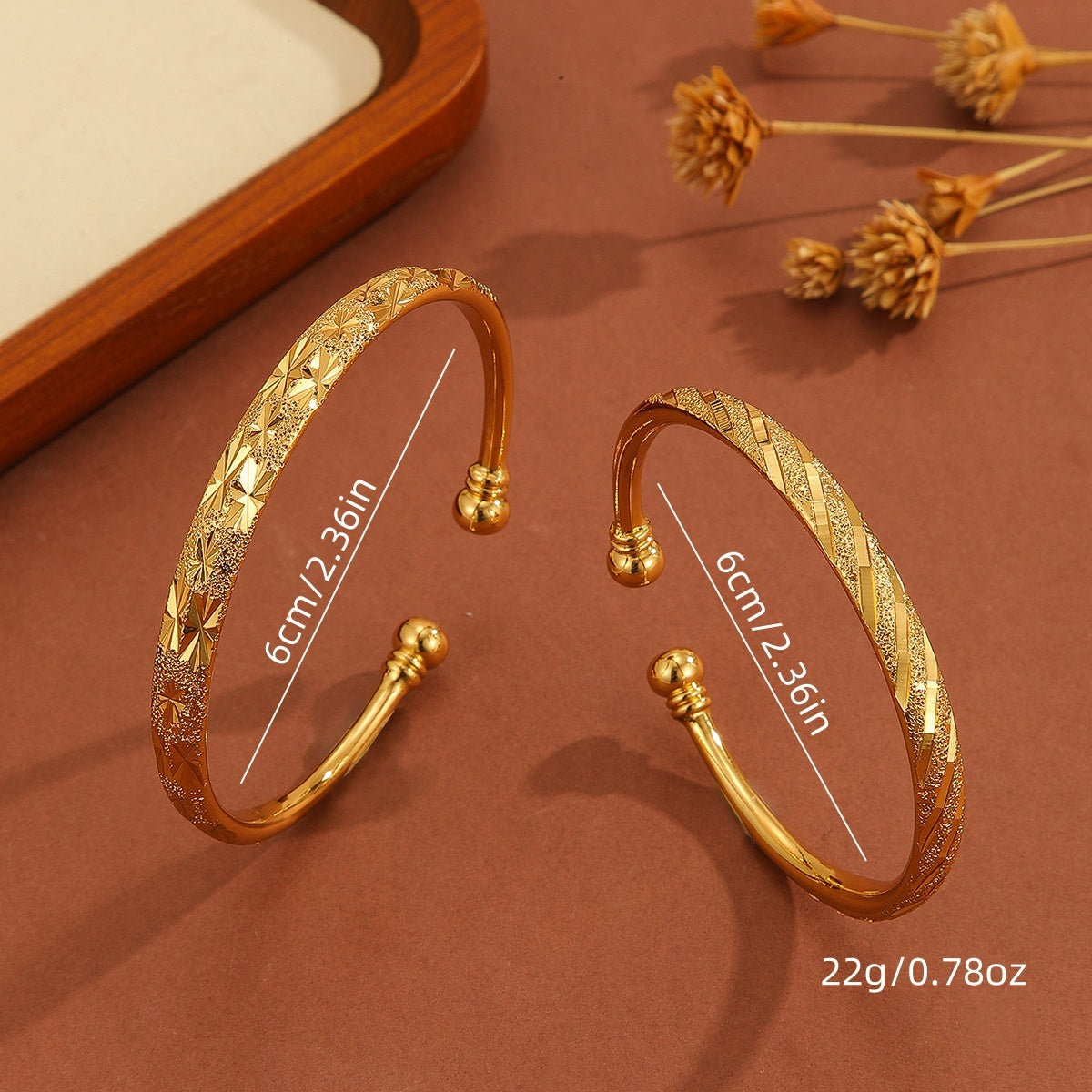 1pcsVintage Gold-plated 18k Delicate Pattern Bracelet, Sand Gold Women's Open Bracelet, Suitable For Daily Wear Holiday Gifts - URBAN METRO