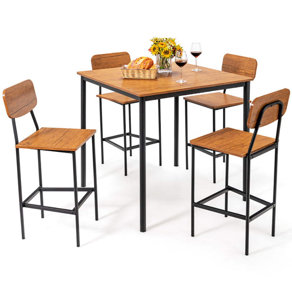 5 Pieces Industrial Dining Table Set With Counter Height Table And 4 Bar Stools - URBAN METRO