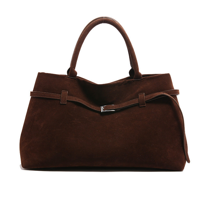 Decorative Design Solid Faux Suede Handbag Large Capacity Casual Tote Bags For Women Tote Design Portable Shoulder Bag - URBAN METRO