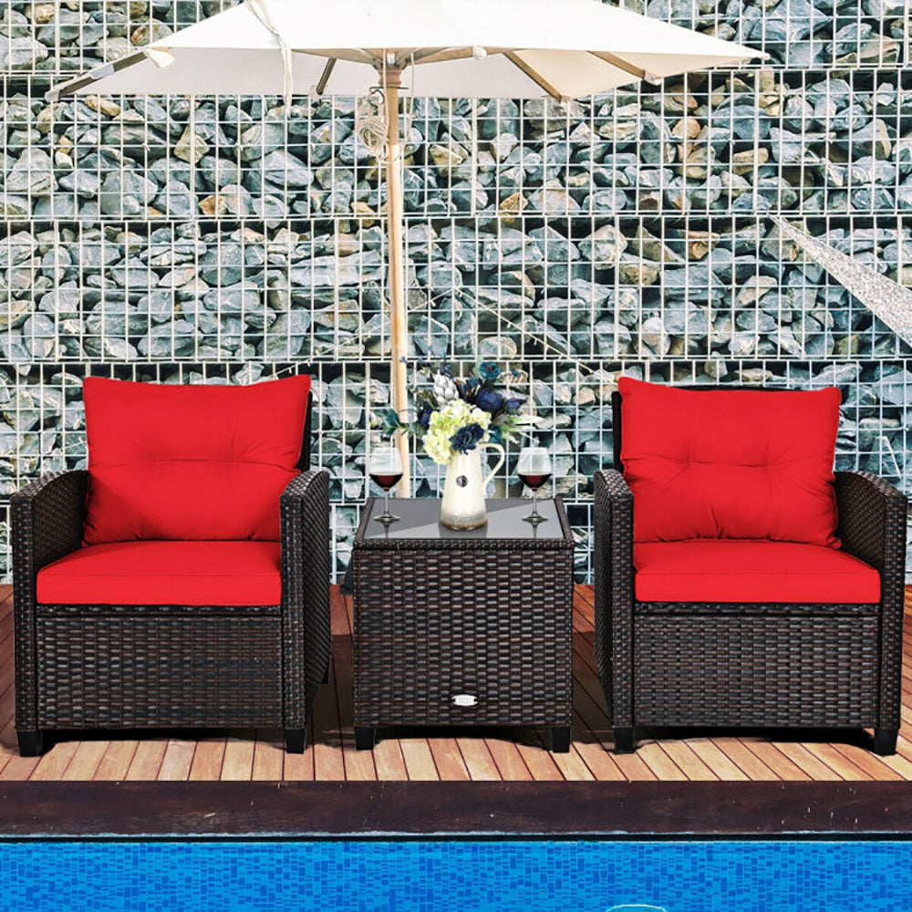 3 Pieces Rattan Patio Furniture Set With Washable Cushion - URBAN METRO