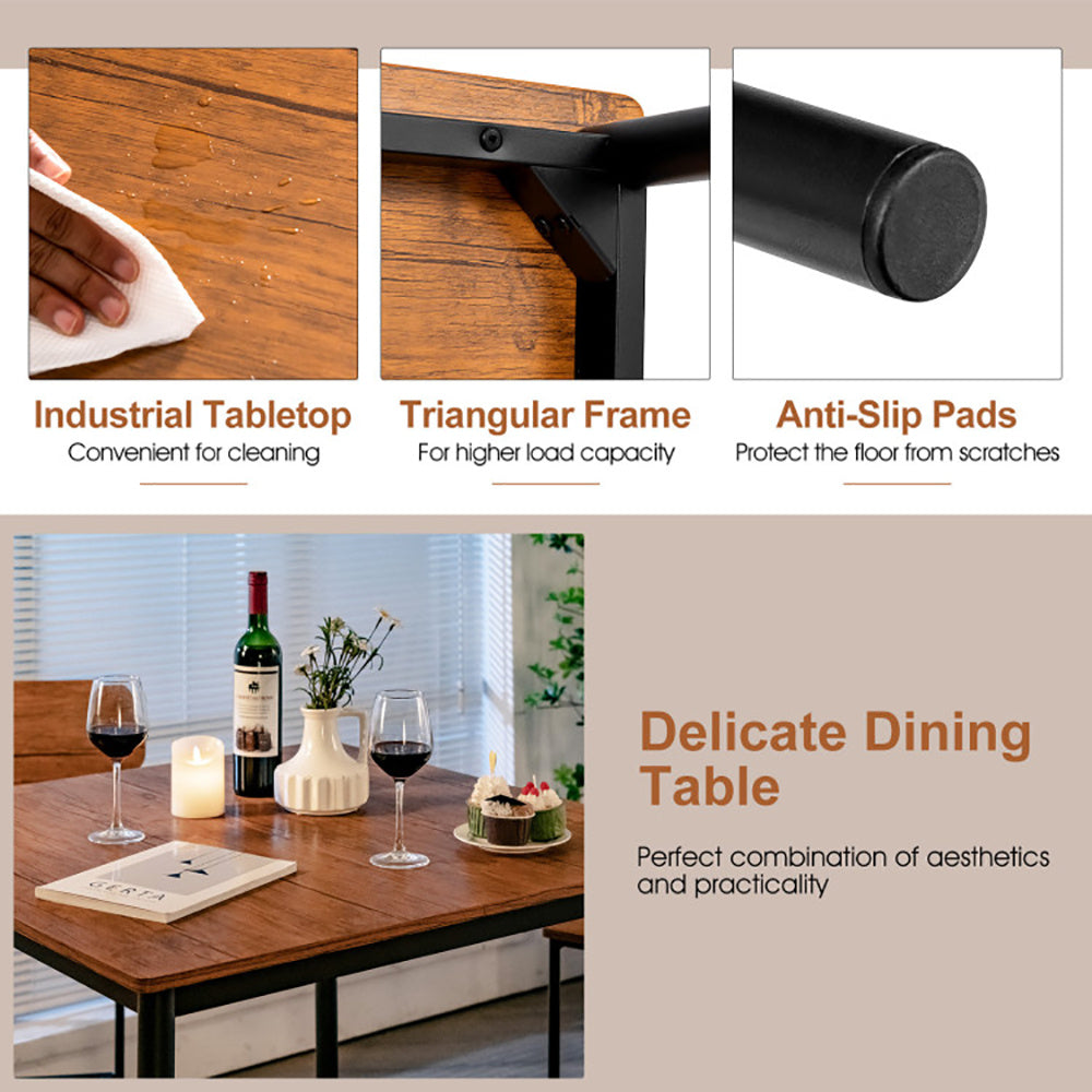 5 Pieces Industrial Dining Table Set With Counter Height Table And 4 Bar Stools - URBAN METRO