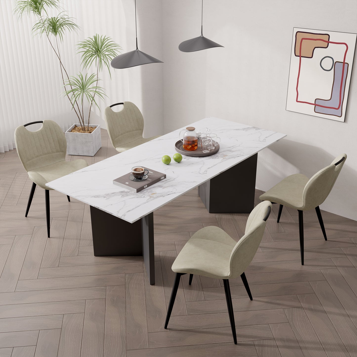 The modern dining chairs are covered by water-resistant quality leather, Armless Design ,Long-lasting Materials - URBAN METRO