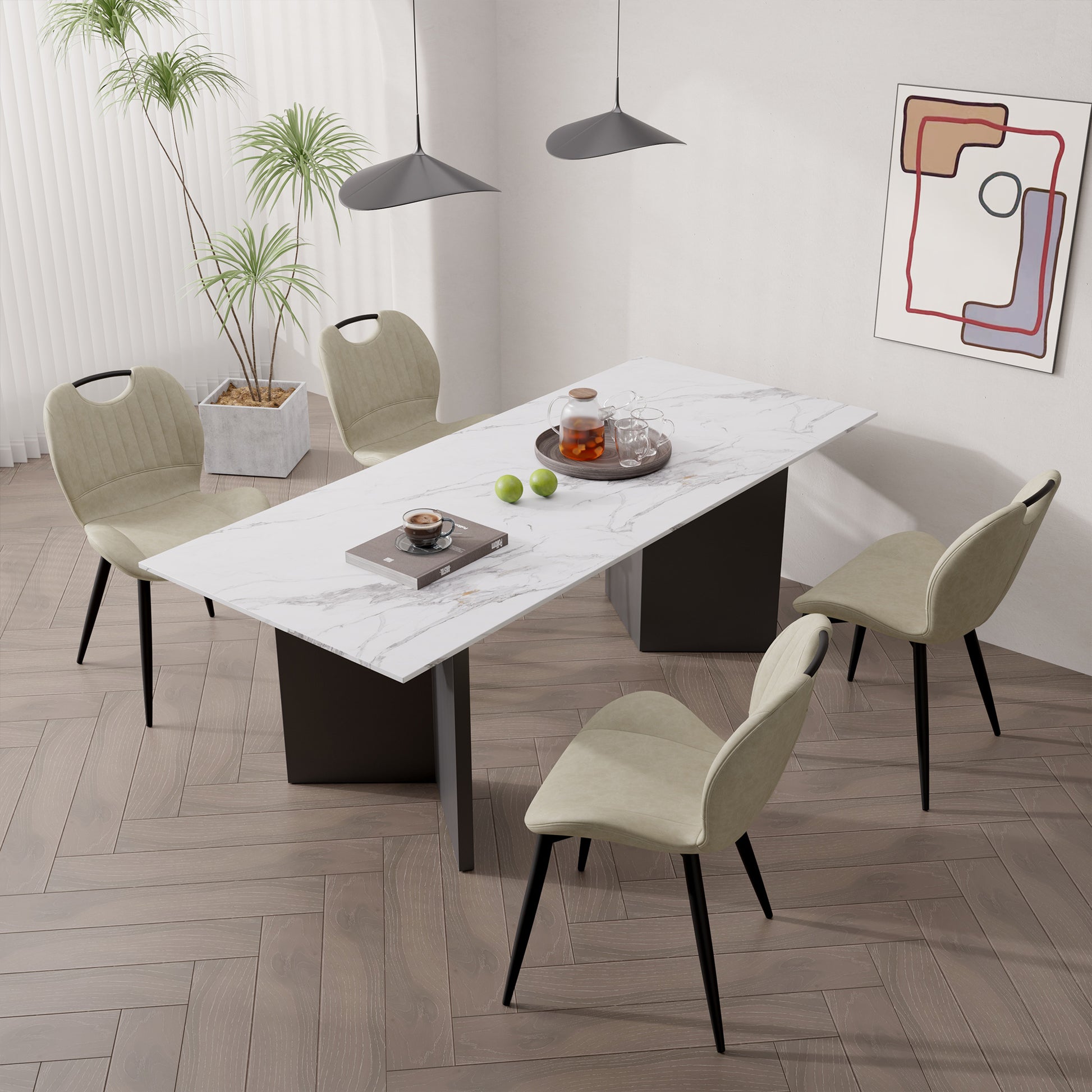 The modern dining chairs are covered by water-resistant quality leather, Armless Design ,Long-lasting Materials - URBAN METRO