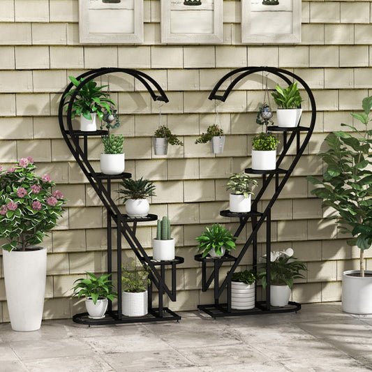 5 Tier Metal Plant Stand With Hanging Hook For Multiple Plants - URBAN METRO