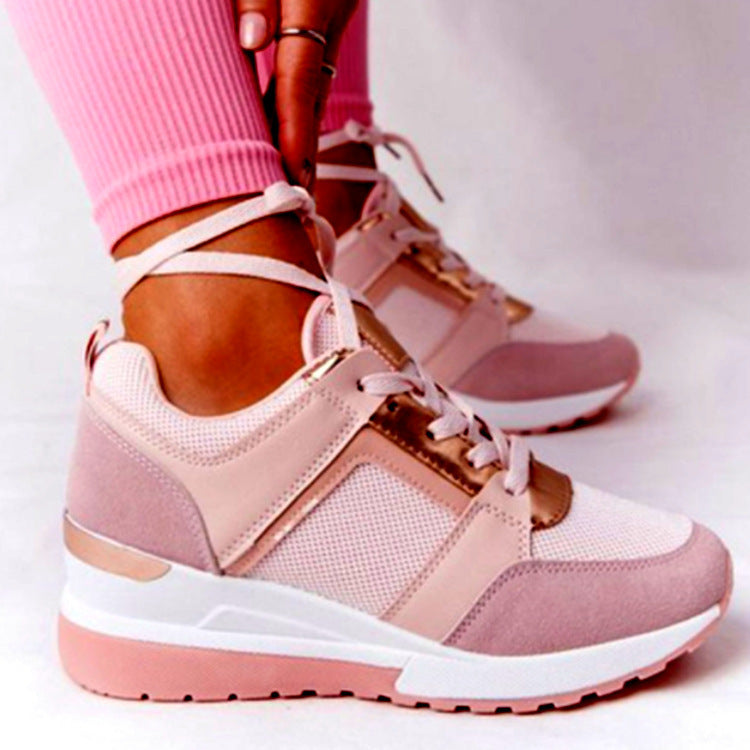 Sneakers Platform Wedge Heel Casual Shoes Lace-up Mesh Sneakers - URBAN METRO