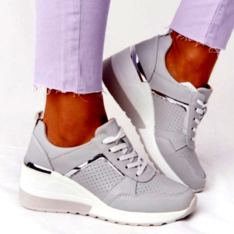Sneakers Platform Wedge Heel Casual Shoes Lace-up Mesh Sneakers - URBAN METRO
