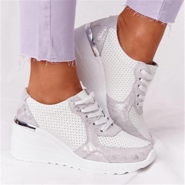 Sneakers Platform Wedge Heel Casual Shoes Lace-up Mesh Sneakers - URBAN METRO