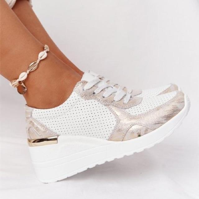 Sneakers Platform Wedge Heel Casual Shoes Lace-up Mesh Sneakers - URBAN METRO