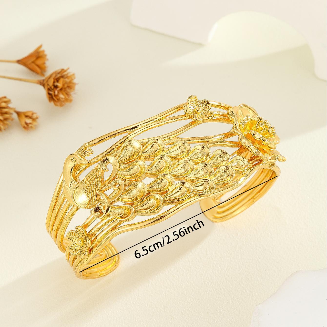 1pcs Vintage Luxury Carved Texture Gold Bracelet, Exquisite Peacock, Flower Patterned Bracelet - URBAN METRO