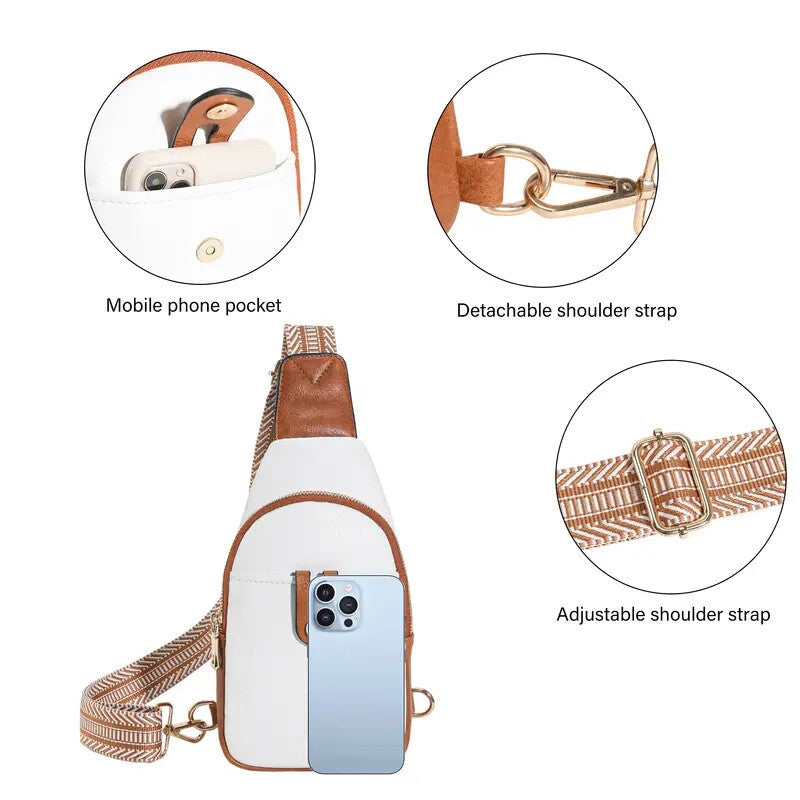 Sling Bag For Women Crossbody Fanny Packs For Women Leather Sling Chest Bag With Adjustable Strap Beige Brown - URBAN METRO