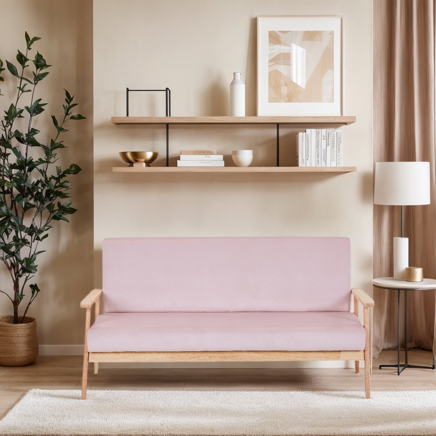 Modern Velvet Loveseat Sofa With Wooden Arms Office Couch 2-3 Seat - URBAN METRO