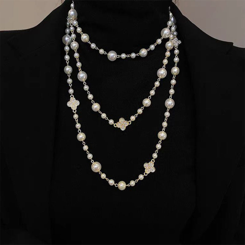 Retro Multi-layer Pearls Necklace Fashion Long Sweater Chain Versatile Accessories For Women - URBAN METRO