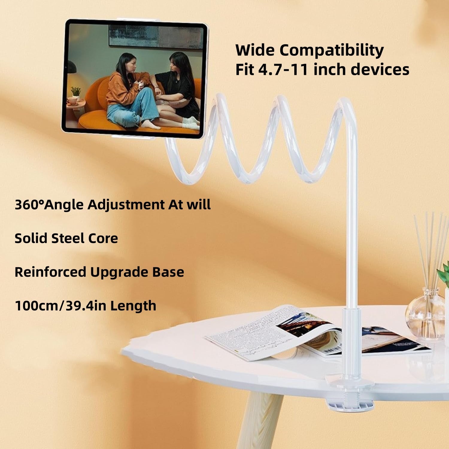 Updated Gooseneck Tablet Holder Stand For Bed 39.4inch Adjustable Flexible Arm Tablets Mount Clamp On Table - URBAN METRO
